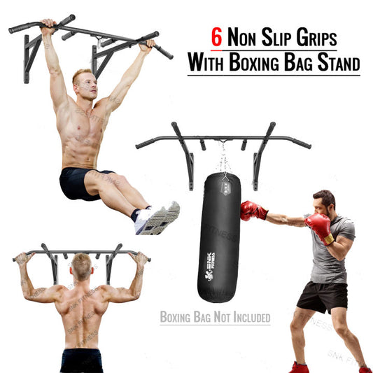 High Quality 6 Grips Wall Mounted Pull Up Bar/Chin up bar with Boxing Bag Hanging Huk (bag not includeed)
